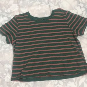 Green and red strips shirt.